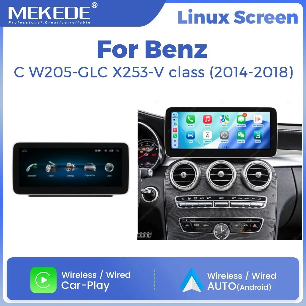 MEKEDE Linux-System 10,25/12,3 Zoll Autoradio-Stereoanlage für Mercedes-Benz C W205-GLC X253-V-Klasse 2014-2018, kabelloses Carplay, Android Auto, Autoradio-Multimedia-Player