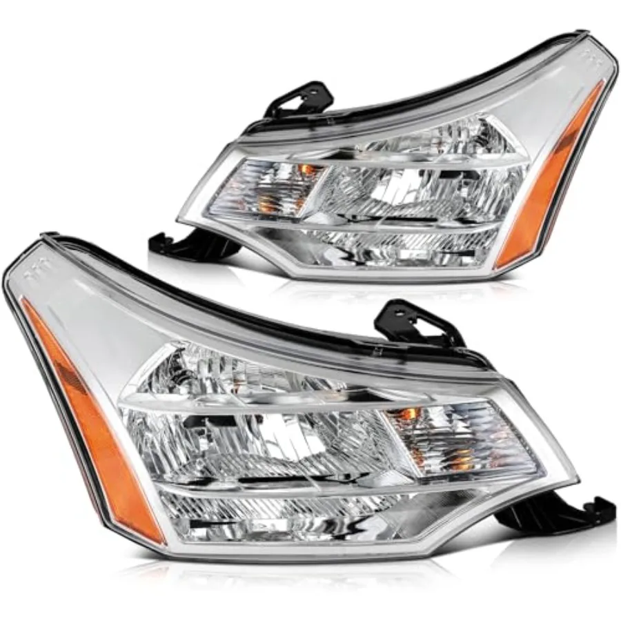 

Headlight Assembly for Focus 2008-2011 Chrome Housing Clear Lens Amber Reflector Driver and Passenger Side with Included Bulbs
