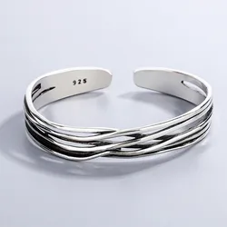 Nieuwe Retro Wave Gevlochten Armbanden 925 Sterling Zilveren Sieraden Persoonlijkheid Geometrische Prachtige Opening Armbanden Sl037