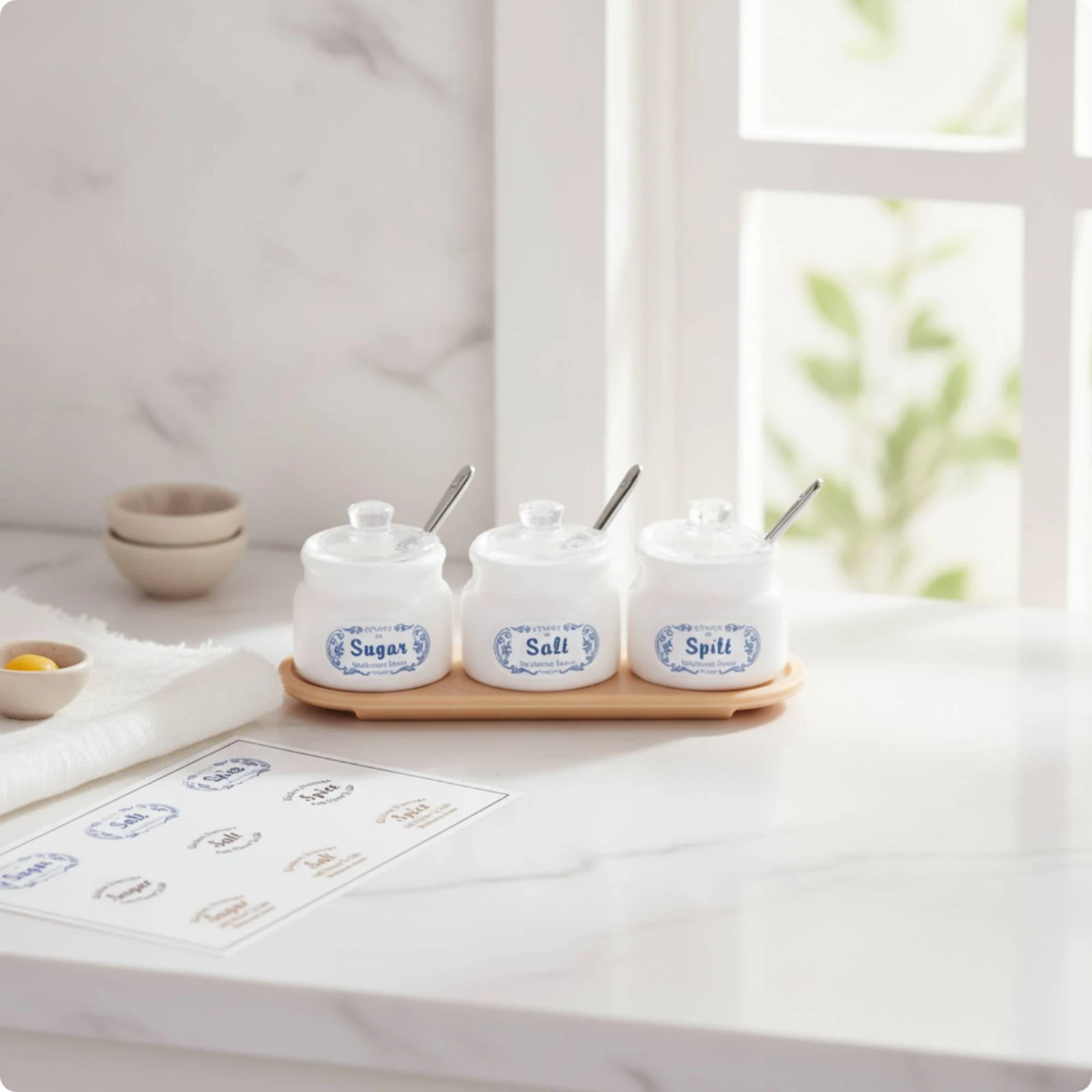 Miniature Condiment Jars with Tray Kitchen Dollhouse Seasoning Jars with Spoons Tray Tiny Spoon Decorative for Crafters