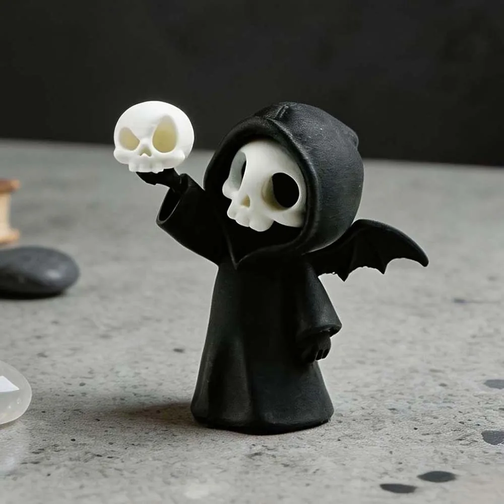 Ghost Desk Statue PLA Skeleton Figurine Chibi Black Grim Reaper Lightweight Detailed Halloween Miniature Bookshelf