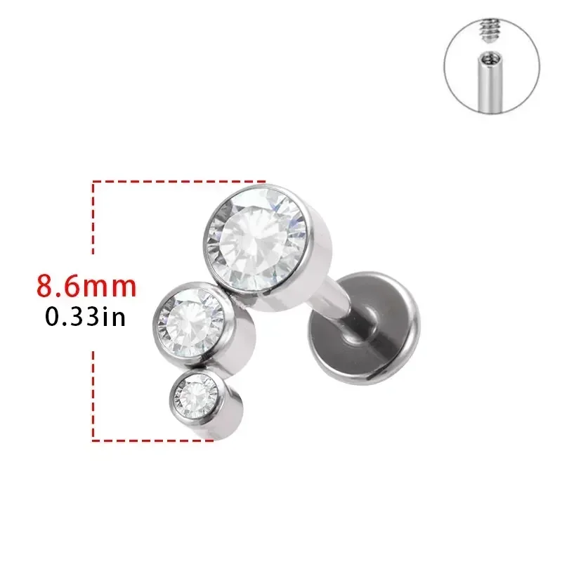 ASTM F136 Titanium CZ Gem 16G Internal Thread Labret Monroe Lip Ring Tragus Nail Helix Earring Barbell Piercing Body Jewelry