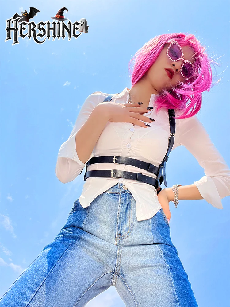 HERSHINE 1 قطعة المرأة مثير طبقة مزدوجة حزام خصر حزام Y2K القوطية نمط ملهى ليلي الجنس زوجين حزمة تأثيري