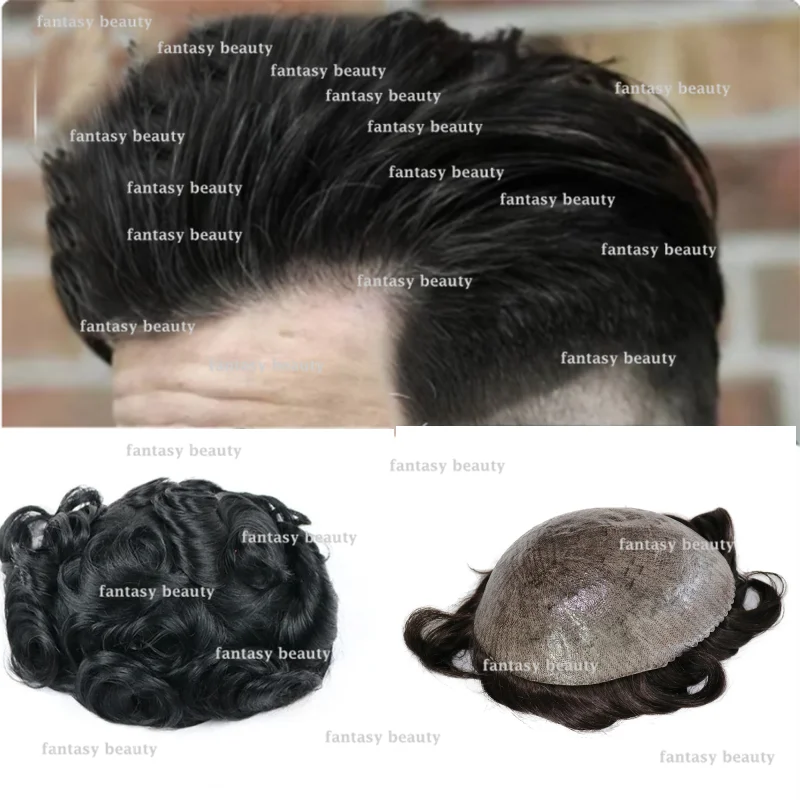 Men's  Comfortable wig 100% Real hair Men's Super durable wig 30mm PU based capillary prosthesis replacement system injection