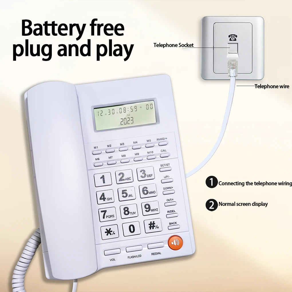 Desk Corded Telephone With Display For Home/Hotel/Office Support Music On Hold Landline Phone Corded