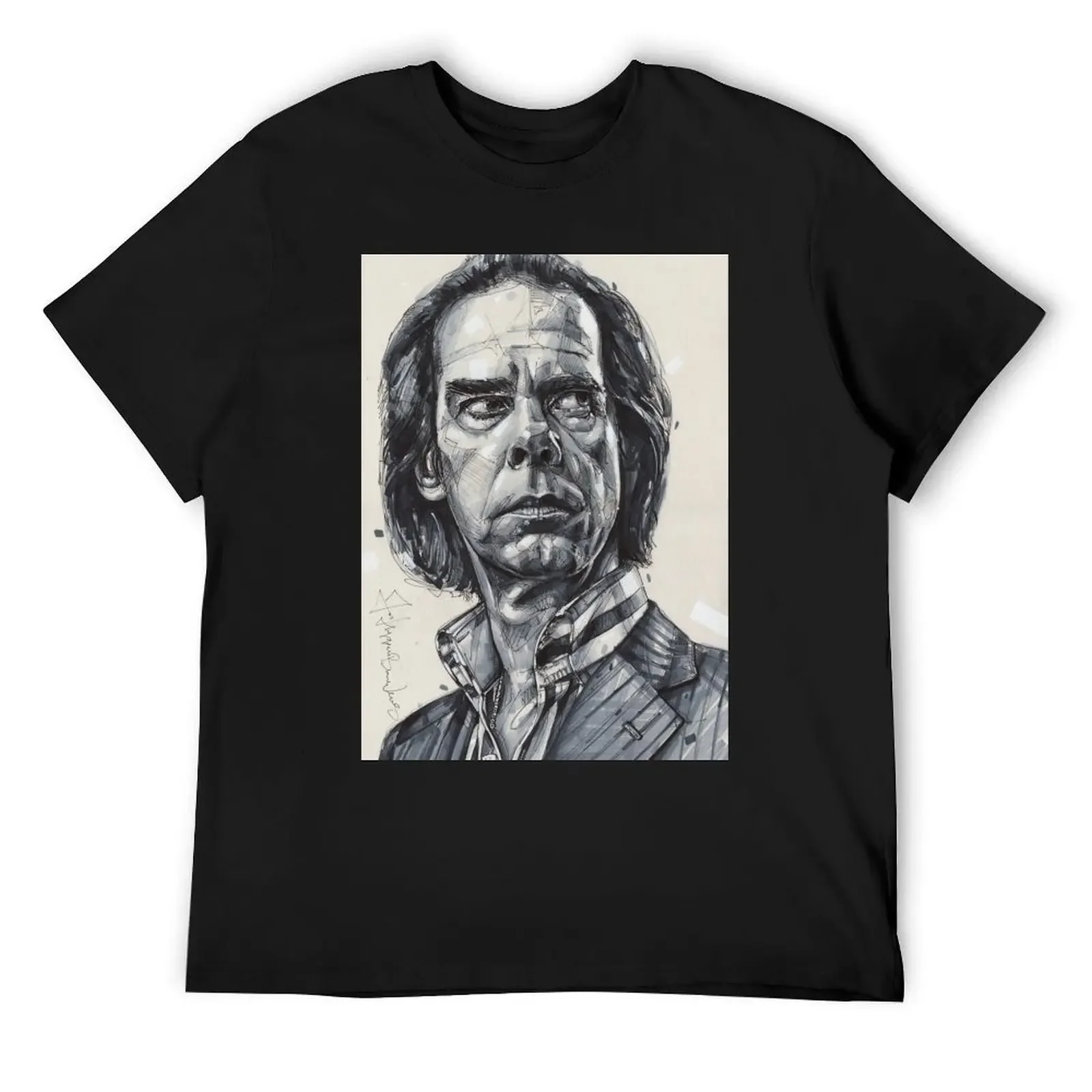 

Nick Cave black&white sketch T-Shirt anime clothes oversizeds hippie clothes cute clothes men graphic t shirts