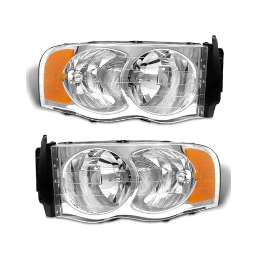 

for Dodge 03 04 05 Ram 2500 3500 Helight Assembly Compatible with 2002-2005 Ram 1500 Helamp Chrome Housing with Amber Reflector