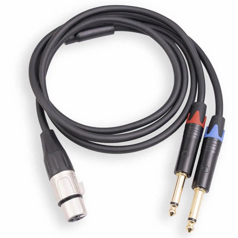 3Pin XLR Female to Dual 6.35mm Male Audio Extension Cable 1M for Sound Card Camera Computer