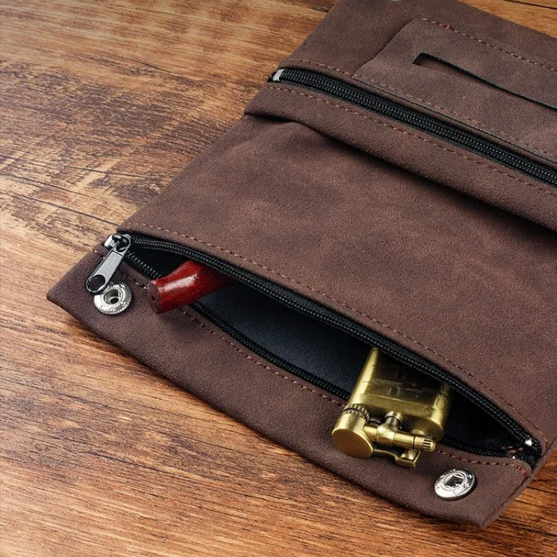 Handmade Leather Tobacco Pouch Case Bag Smoking Paper Holder Case Wallet Bag Multifunctional Foldable Tobacco Storage Bag Pouch