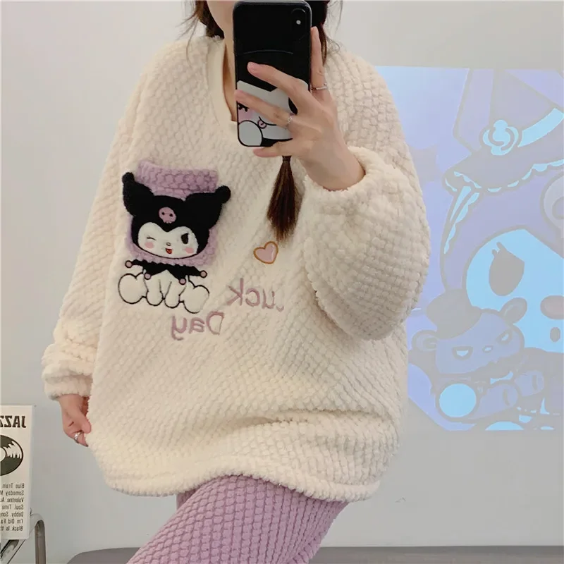 Kawaii Anime Kuromi Donne Peluche Pigiama Vestito Del Fumetto Pochacco Homewear Autunno Inverno Ragazze Addensato Indumenti Da Notte Carino Indumenti Da Letto