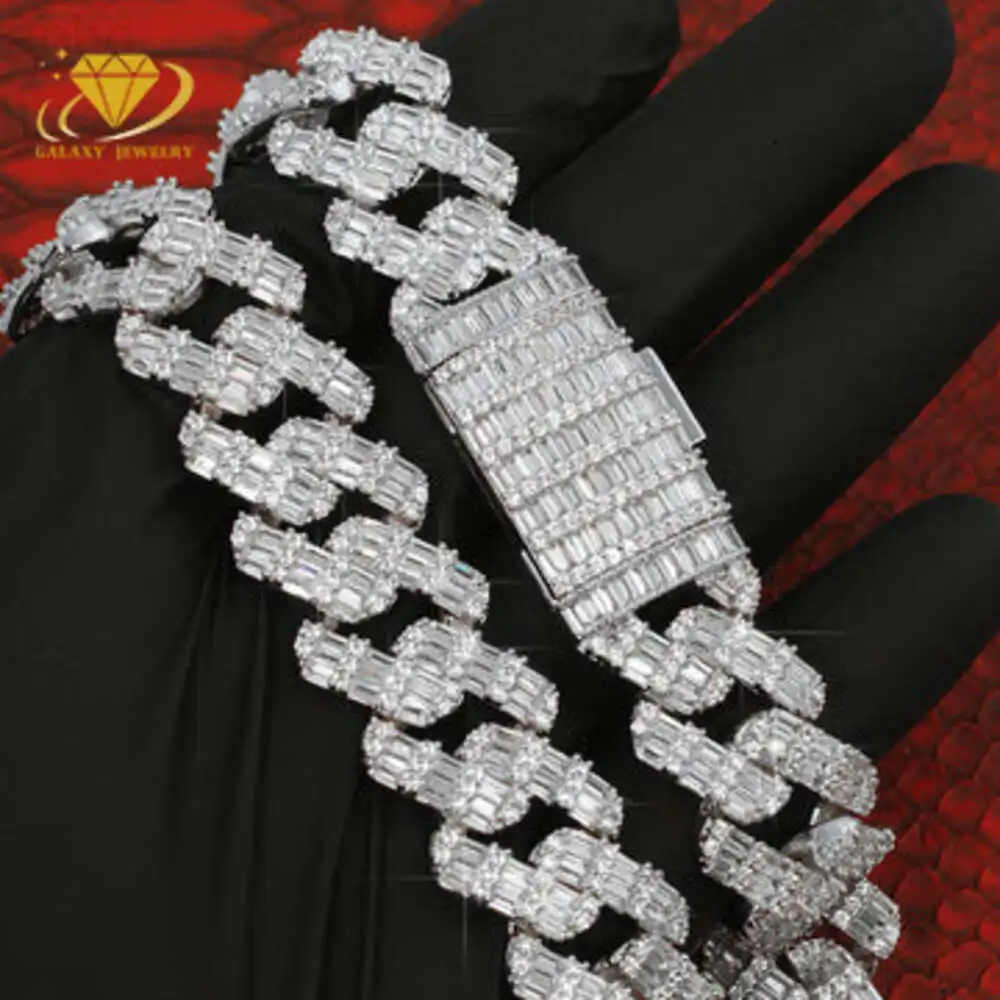 

Wholesale Baguette Cuban 19mm 3rows Mens Miami Moissanite Cuban Link Bracelet Iced Out Silver 925 10k 14k 18k Hip Hop Jewelry