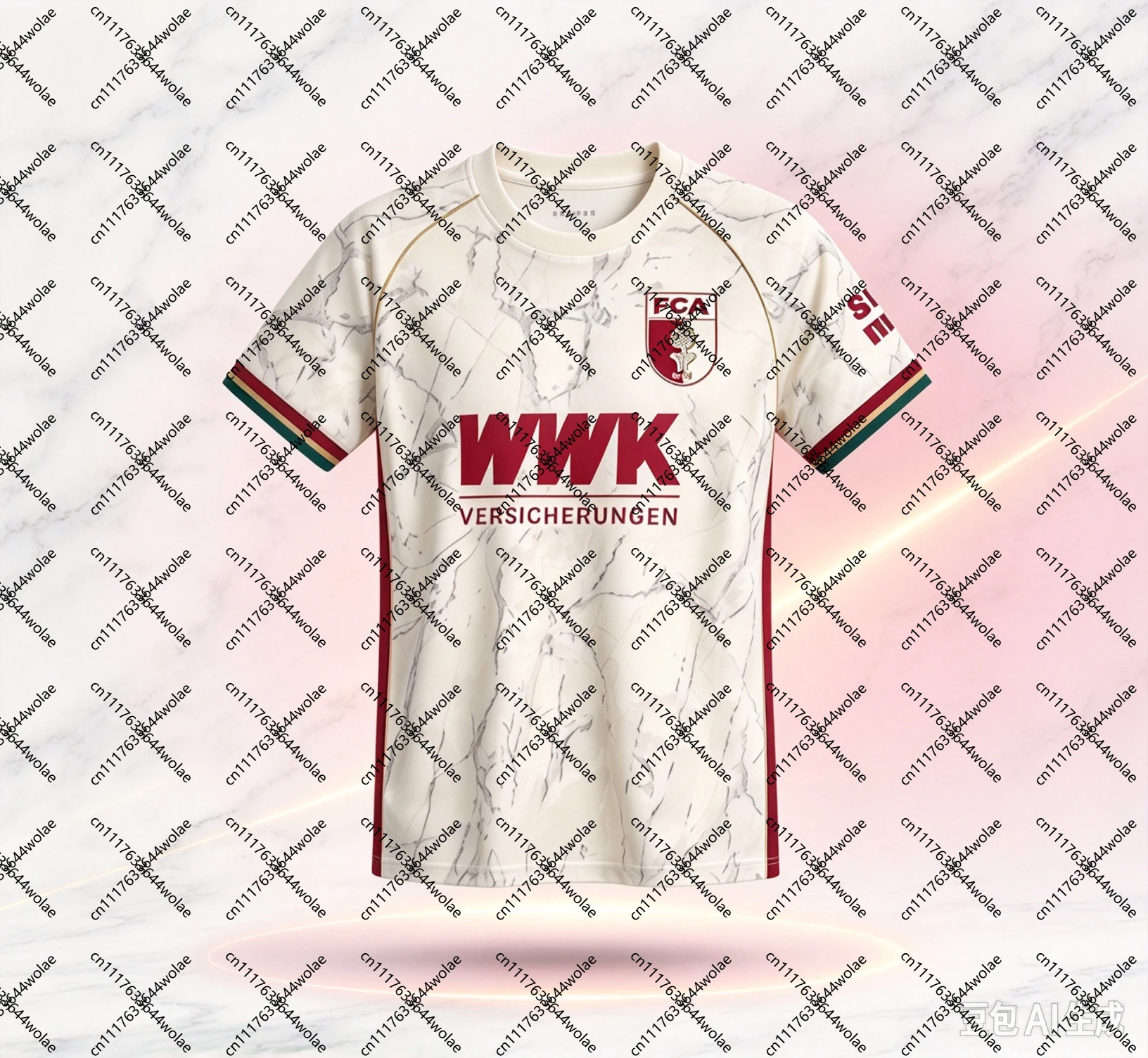 26-27 New Augsburg Men's Home Jersey 3D Printed Comfortable Quick Drying Loose T-shirt for Daily and Training Wear