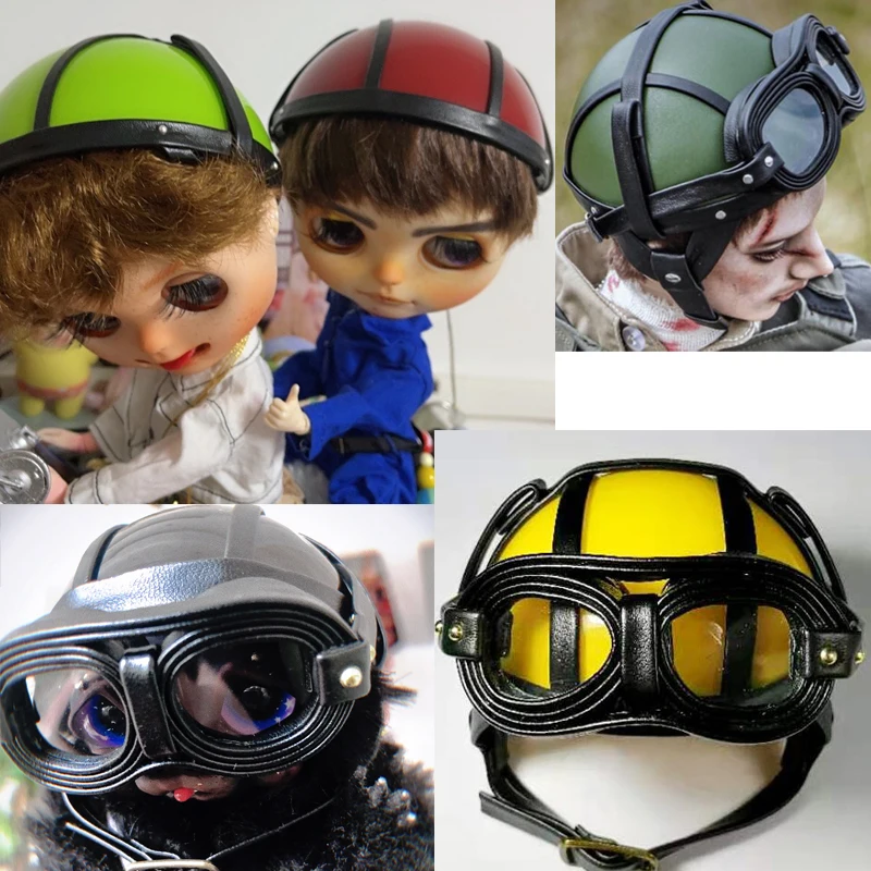 D03-P675 Children Toy BJD DD SD MSD 1/6 1/4 1/3 Uncle Doll's Photo Props Accessoriess Punk Retro Motorcycle Helmet Goggles 1Pcs