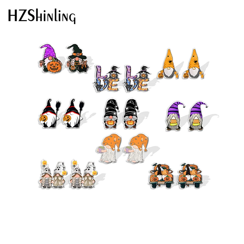 2022 New Halloween Gnome Stud Earring Pumpkin Acrylic Resin Earrings Epoxy Handmade Jewelry Gifts Friends