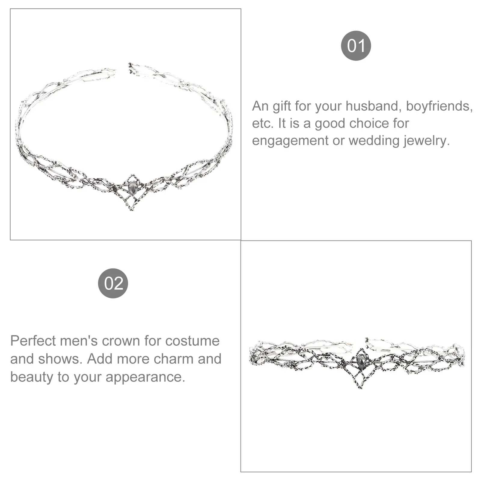 

1pc Vintage Alloy Male Crown Headband Retro Men Crown For Halloween Cosplay Wedding Party Zircon Hair Accessory Royal