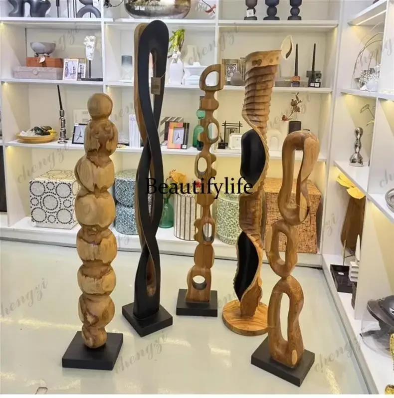 A4567 Teak stacked ring hollow transfer wood sculpture abstract wood art floor solid wood carving ornament