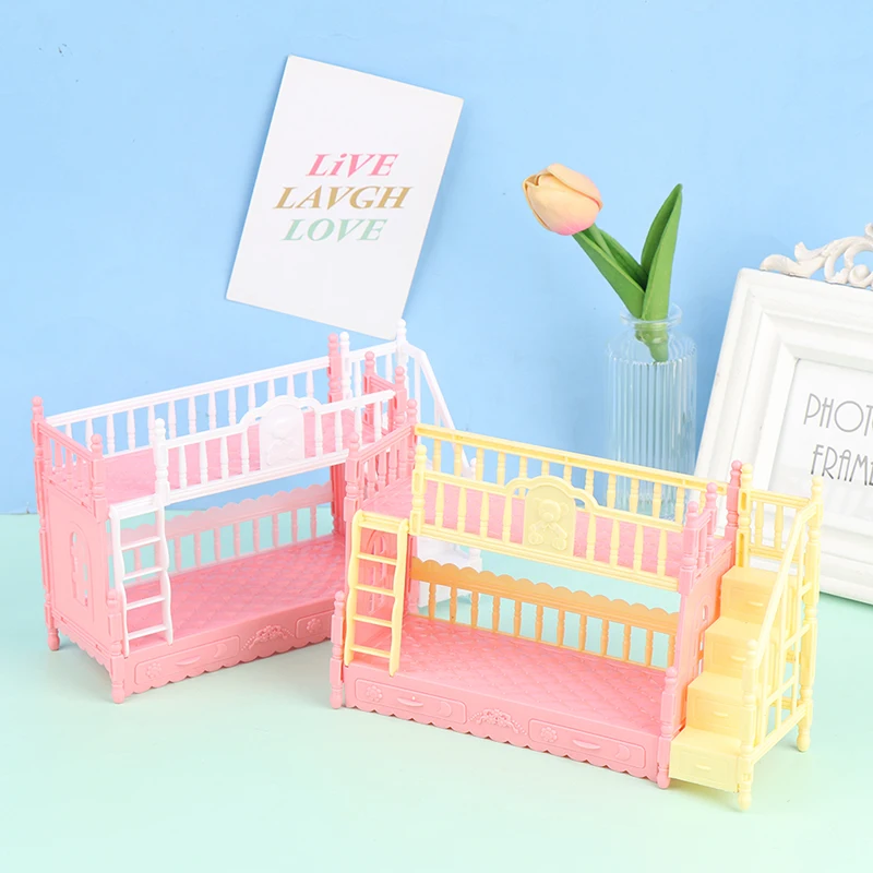 Cama de beliche de simulação de quarto de casa de bonecas para boneca de 9-11 polegadas brinquedo cor aleatória