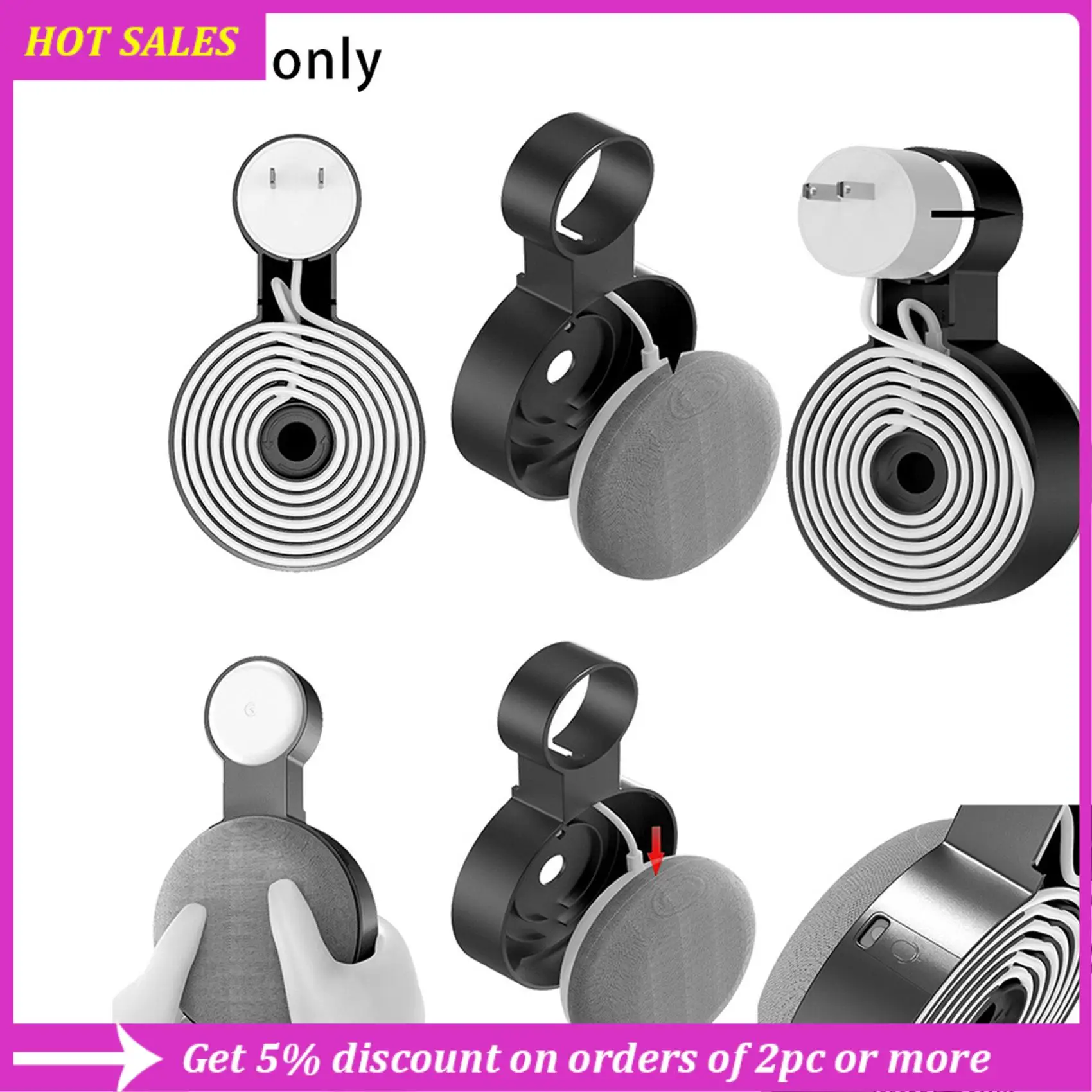 4Pcs For Google Audio For Google Nest Mini Wall Bracket Second Generation Socket Hanging Hanger Bracket-Black & White,Requisite