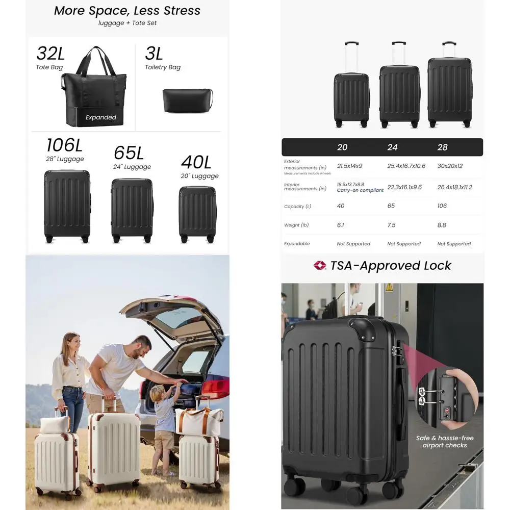 

Набор из 5 предметов: жесткий чемодан на колесах с замком TSA, белый и коричневый