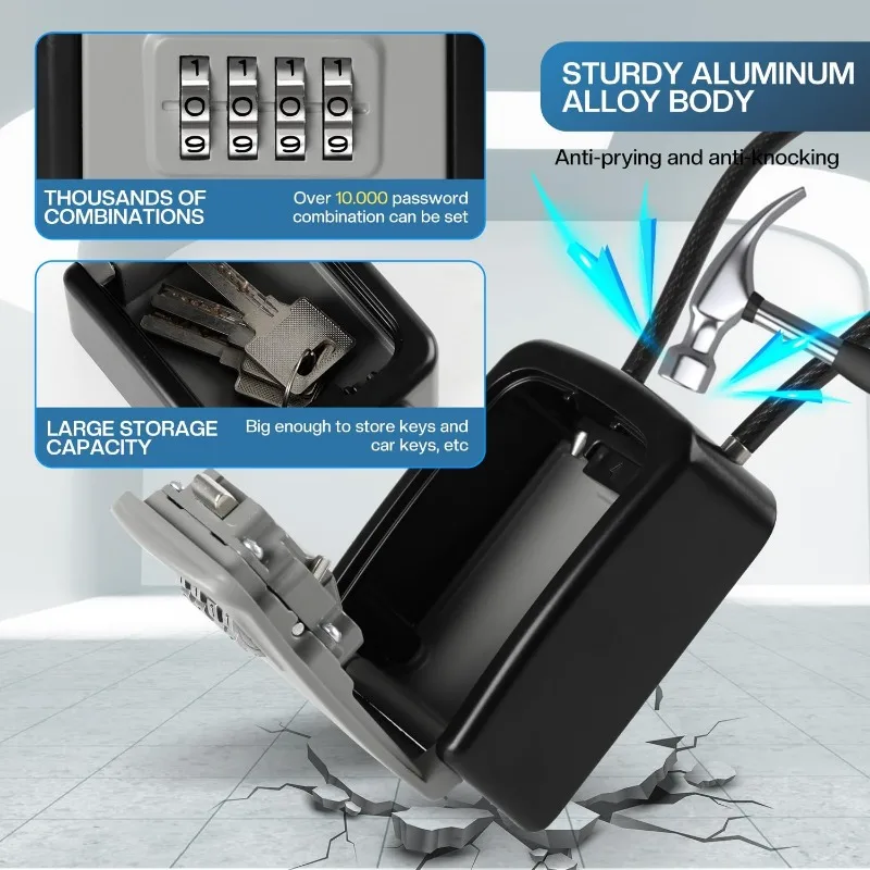 1/2 Pcs Portable 4 Digit Combination Key Lock Box Outdoor Home Safety Wire Rope Safe for House Door Keys and Spare Keys