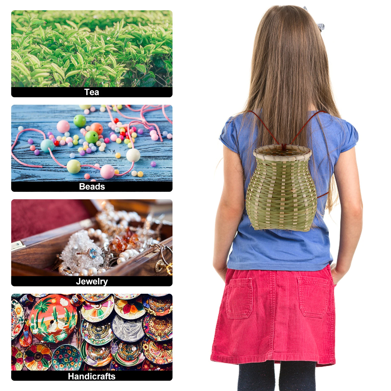 

Bamboo Woven Ethnic Style Storage Holder For Fruits Accessories Home Decor Small Basket Woven Basket Kids Dance Prop