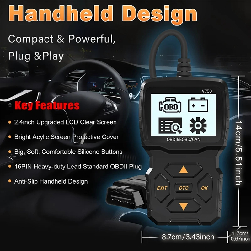 Super Sale OBD2 Scanner V750 Car Diagnostic Tool - Multi-Language Battery Tester & Engine Code Reader Engine System Code Reader