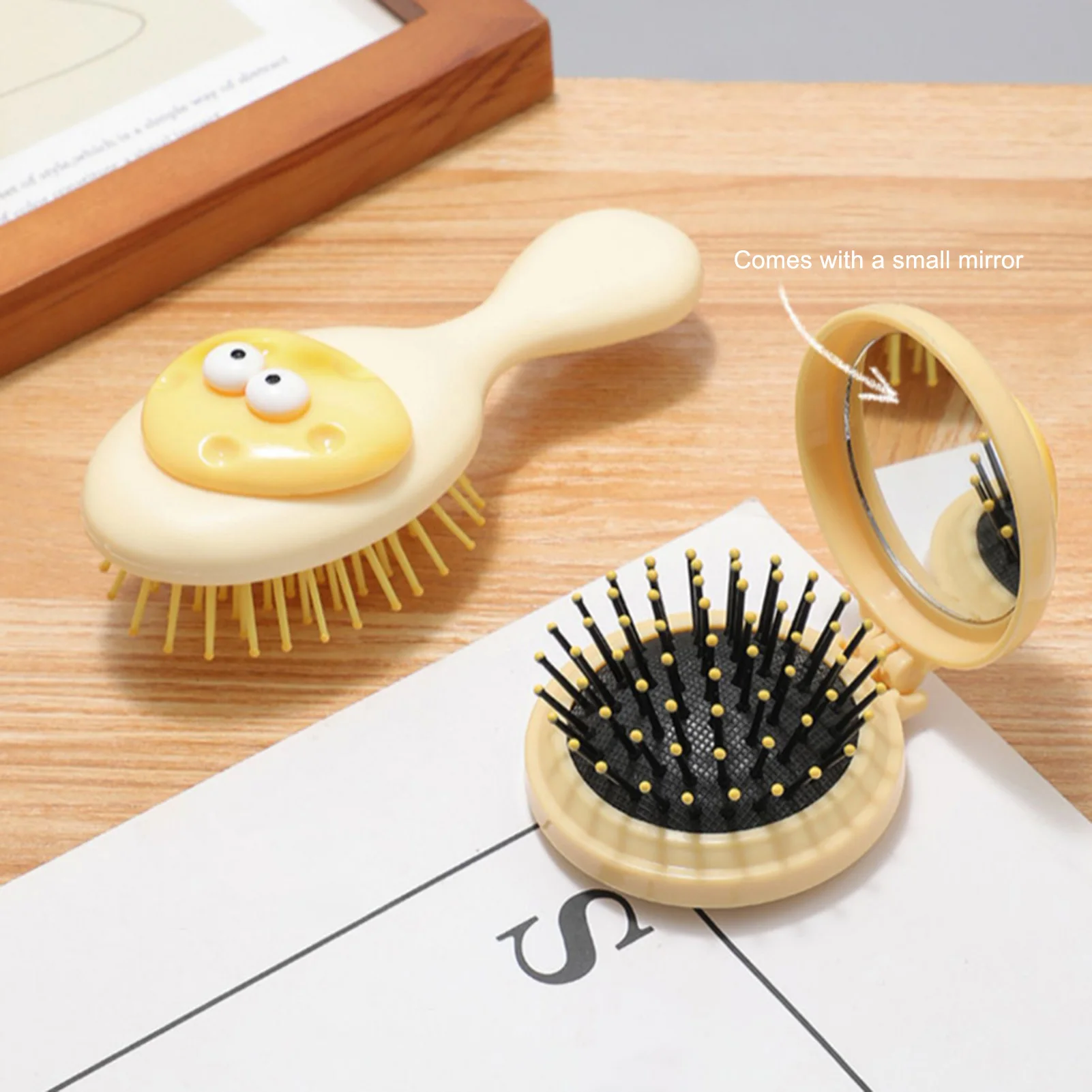 Cartoon Mini Air Cushion Comb Kawaii Cheese Fried Egg Decoration Massage Comb For Women Portable Outdoor Pocket Air Cushion Comb