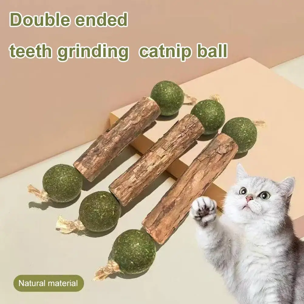 Brinquedos de Madeira com Catnip de Duas Pontas, Bastões Seguros para Limpeza de Dentes Molares de Gatos, Brinquedos Interativos Resistentes à Mordida para Pets