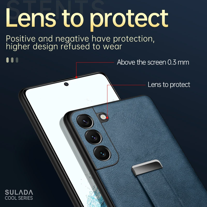 Custodia per telefono con anello in pelle con staffa per cinturino da polso per Samsung Galaxy S25Ultra S25 Plus per Galaxy S24 S23 Ultra Plus Cover per telefono Shell