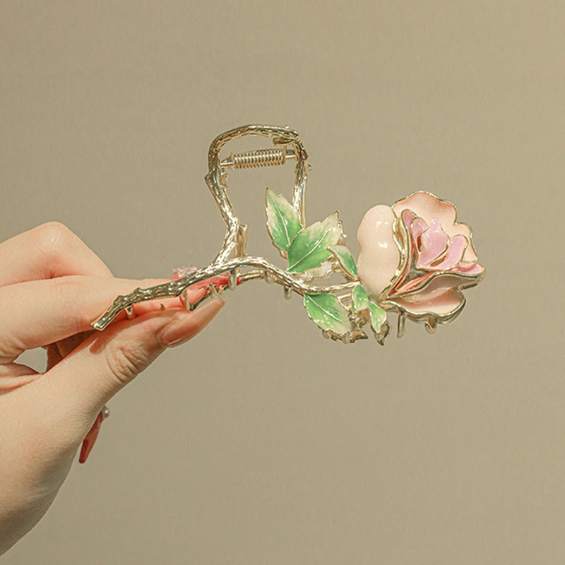 Rose Flower Hair Clip Women\'s Back Of The Head Temperament Hair Clip Exquisite Chinese Style Shark Clip Headwear styling Tool