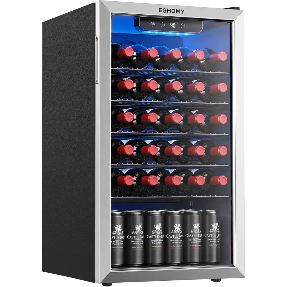 Wine Cooler, 128 Can Wine ridge with Glass Door or Soda r or Wine, Mini ridge or Home, Oice, Bar with Removable Shelves, Silver