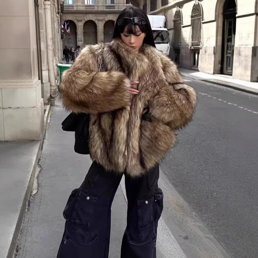 المتضخم الخريف الشتاء المرأة معطف الفرو البيئي رقيق التلبيب طوق الإناث فو الفراء سترة فاخرة الاصطناعي سيدة الفراء سترة معطف #2