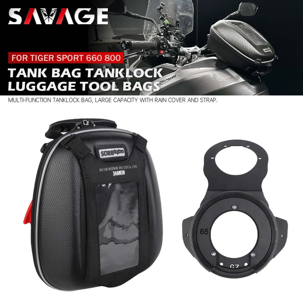 

Motorcycle Tank Bag For Tiger Sport 660 800 2025 Carrier Luggage Tool Bag Travel Backpack Waterproof Flange Tanklock Ring Mount