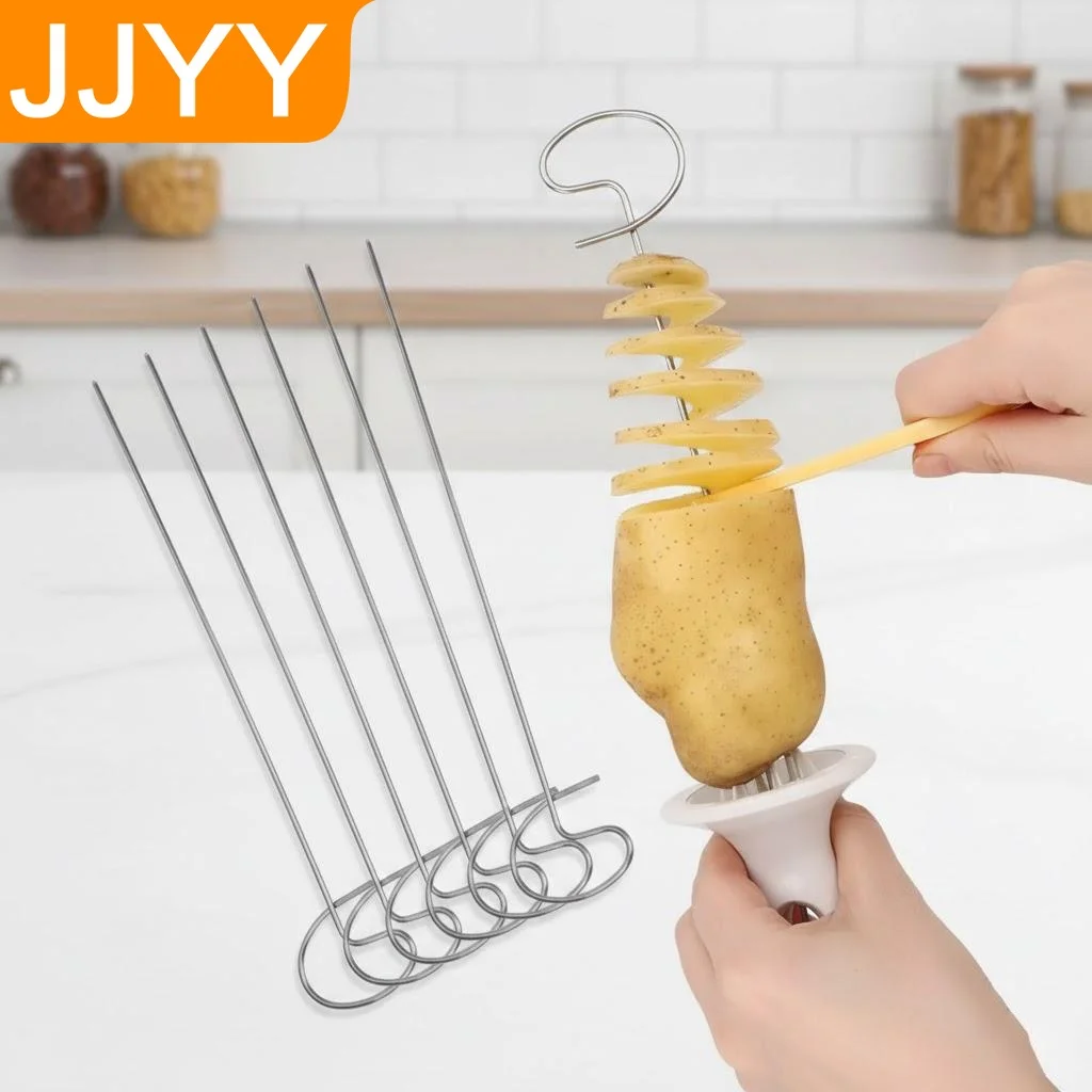 Cortador Manual de Patatas en Espiral de Acero Inoxidable, Rebanador Tornado para Patatas Fritas, Utensilio de Cocina, Juego de 6 Piezas para el Hogar y Barbacoa