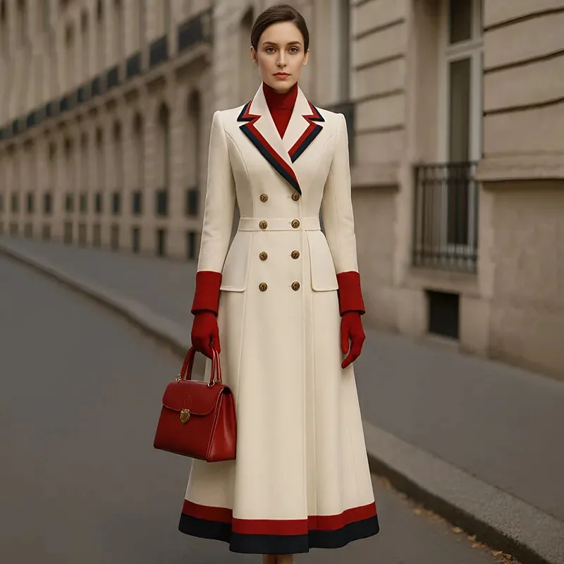 Herfst WinterTemperament Dames Wollen Jas 2025, Nieuwe Stijl Tweekleurige Wollen Overjas Double-Breasted Hoogwaardige Lange Jas H749