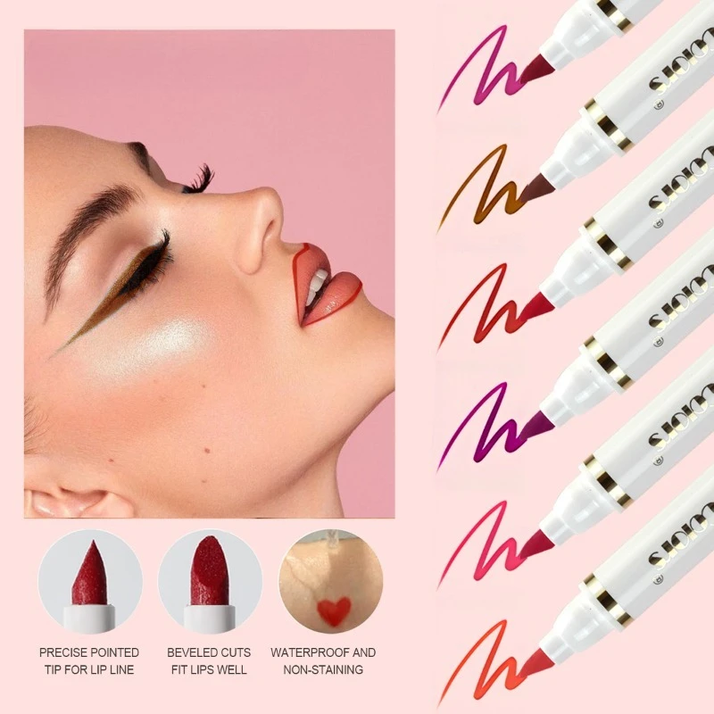 Matita per labbra a 6 colori e rossetto opaco a prova di trasferimento Impermeabile a prova di sudore Abbigliamento duraturo per cosmetici a matita per labbra con definizione