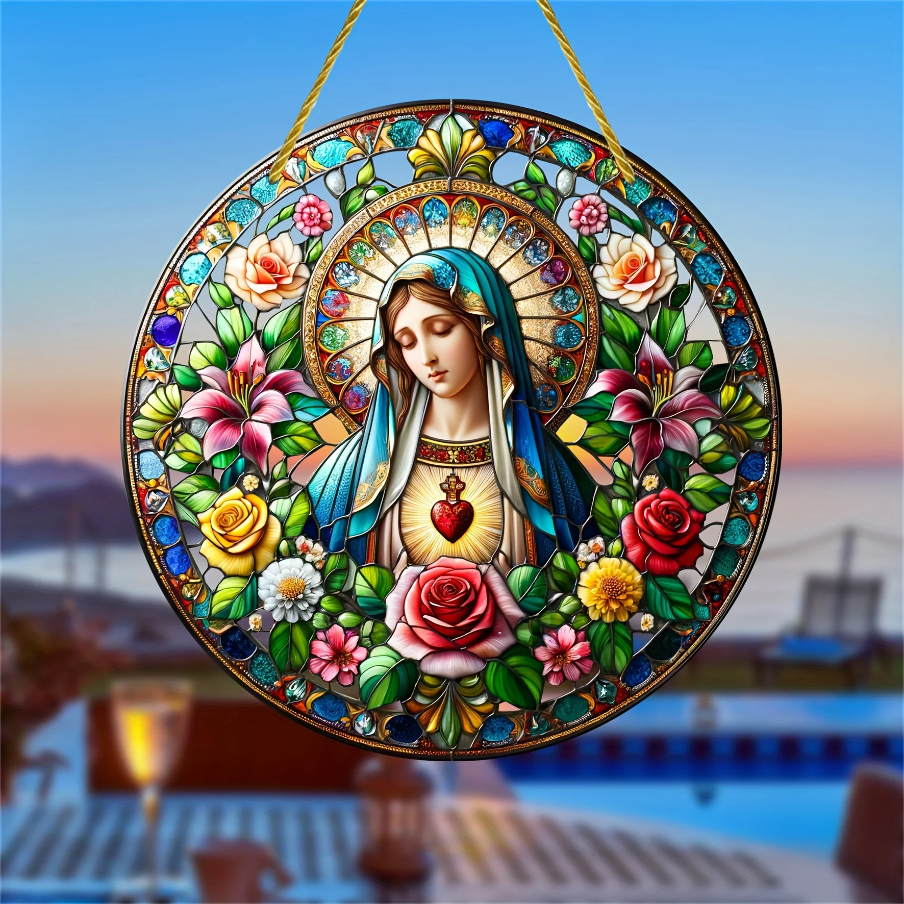 Mary of Nazareth Sun Catcher - Acrylic Pendant, Perfect for Christmas with Women's Birthday Gifts, Ideal for Home, Porch Decor