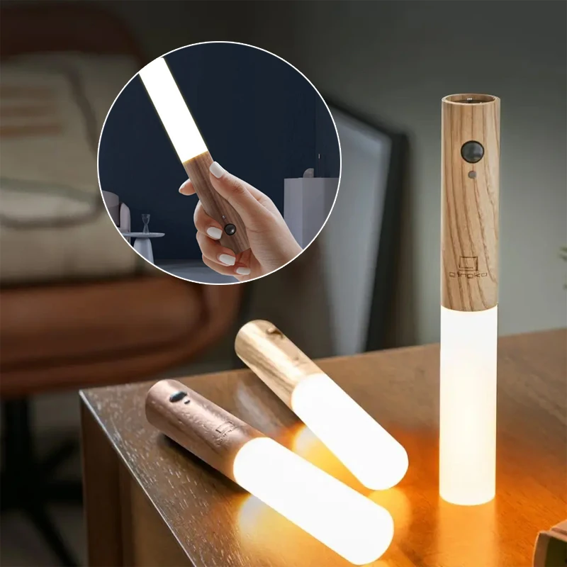 Log Night Light Stick Motion Sensor LED Light Magnetic Adsorption Portable Rechargeable Staircase Hallway Bed Closet Lighting