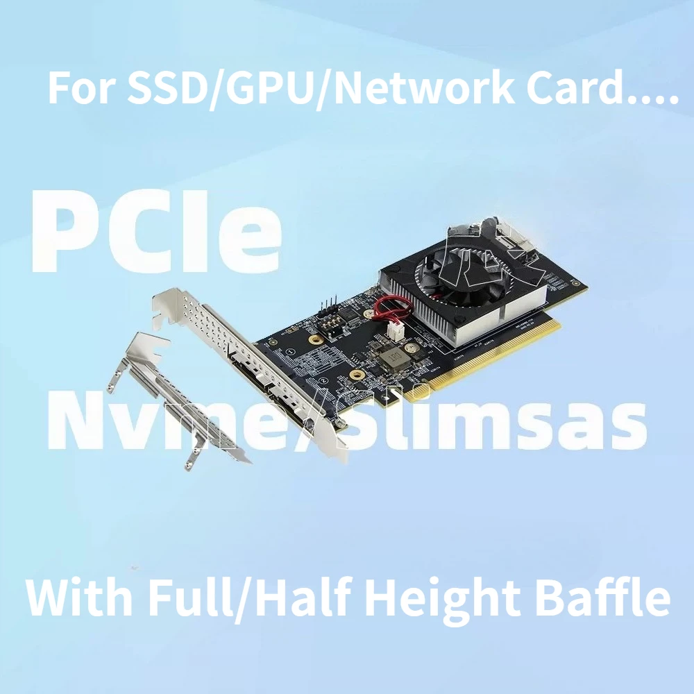 PCIe 3.0 Split-Free PLX8749 Expansion Card 2 X Nvme M.2 SSD U.2 Graphics 3 Ports Slimsas SFF-8654 8i PCIE Card For 2U 4U Chassis