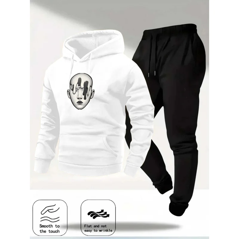 طقم هوديي رمادي + تصميم ونص طباعة الوجه #3