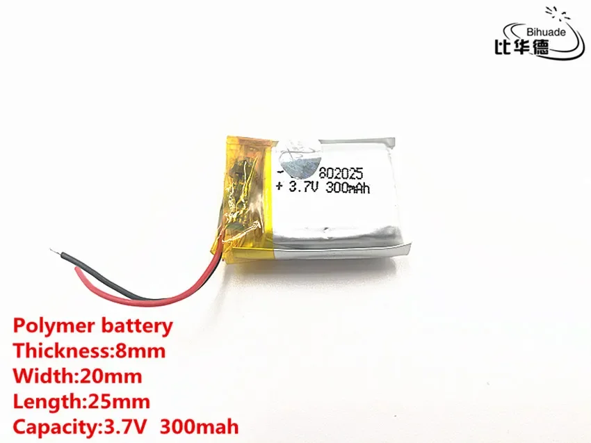 1pcs/lot Good Qulity 3.7V,300mAH,802025 Polymer lithium ion Li-ion battery for TOY,POWER BANK,GPS,mp3,mp4