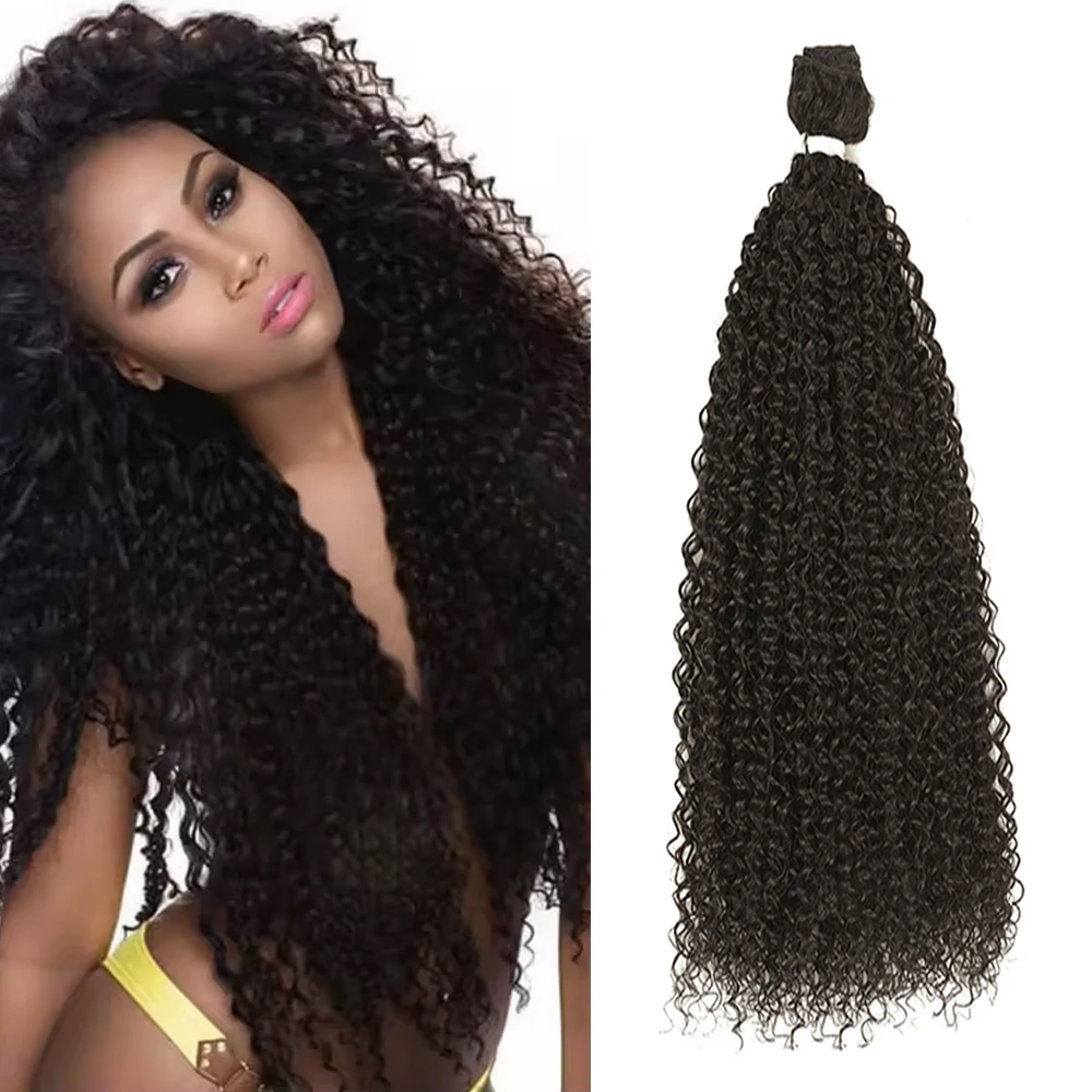Synthetic Kinky Curly Hair Extensions 28Inch Jerry Curly Bundles Heat Resistant Black Fake Hair Weave For Women Daily Hallo