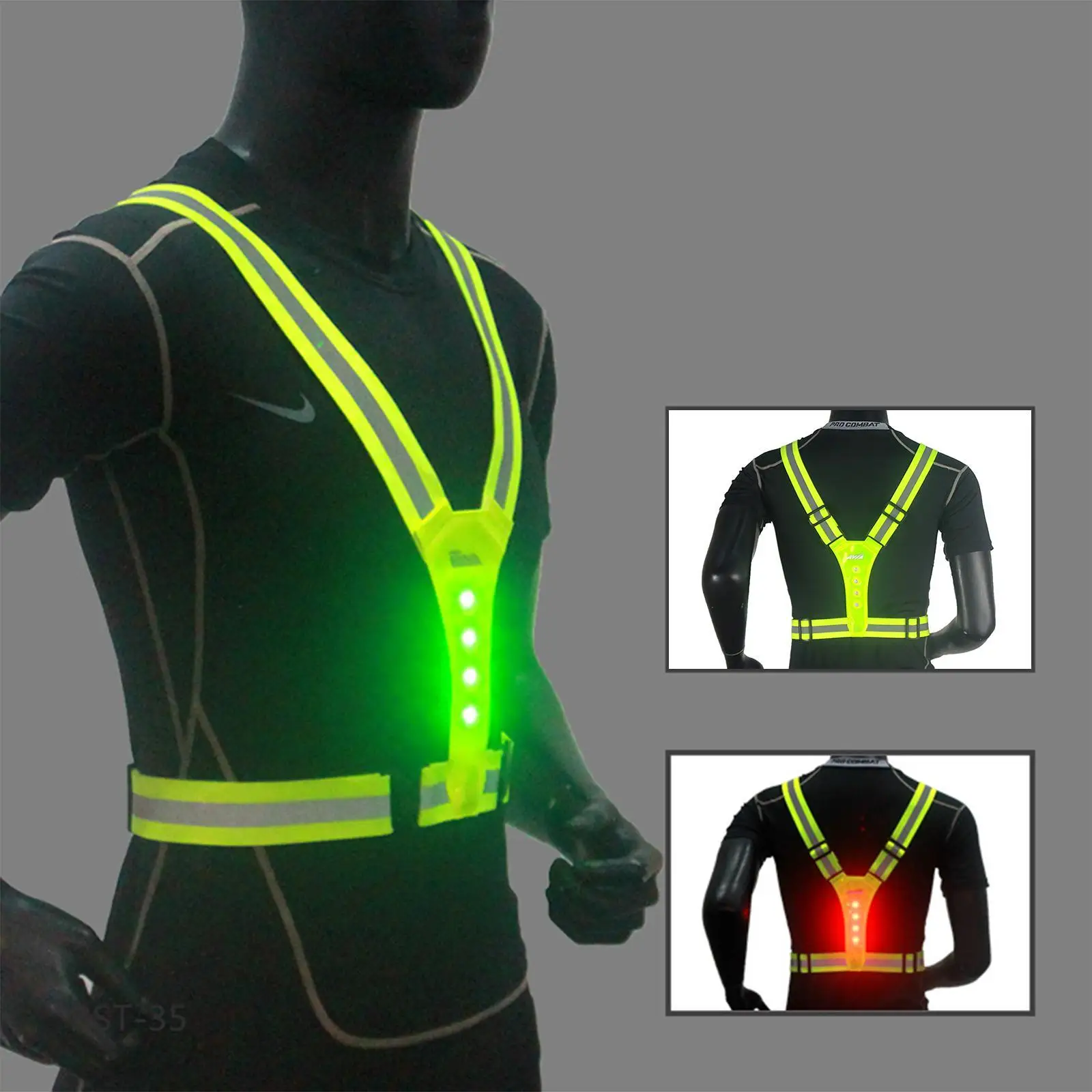 LED Reflective Running Vest Adjustable Elastic Flashing LED High Visibility Reflective Vest Cycling Security Vest for Running an