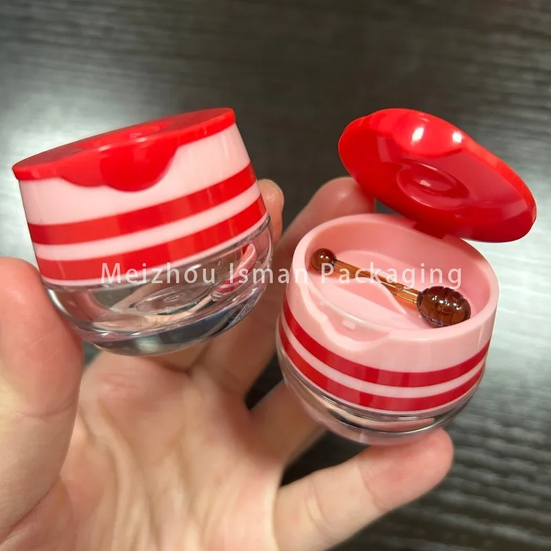 

50Pcs Empty 6g pink yellow cute travel portable Lip balm case clear honey cream container lip scrub mask jar with spoon
