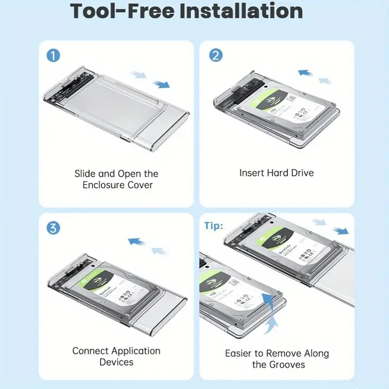 2.5Inch Type-C Mobile Hard Drive Enclosure SATA to USB 3.1 USB C SSD Enclosure 5Gbps Tool-Free Hard Disk Case for Laptop Desktop