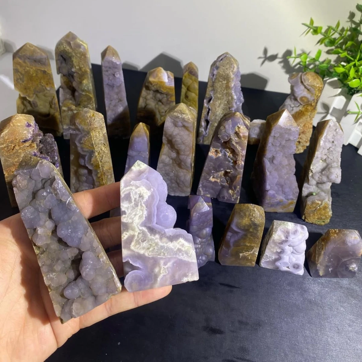 

1pc Purple Druzy Grape Agate Tower, Botryoidal Chalcedony Point, Suitable for Home Decoration, Unique Holiday Gift