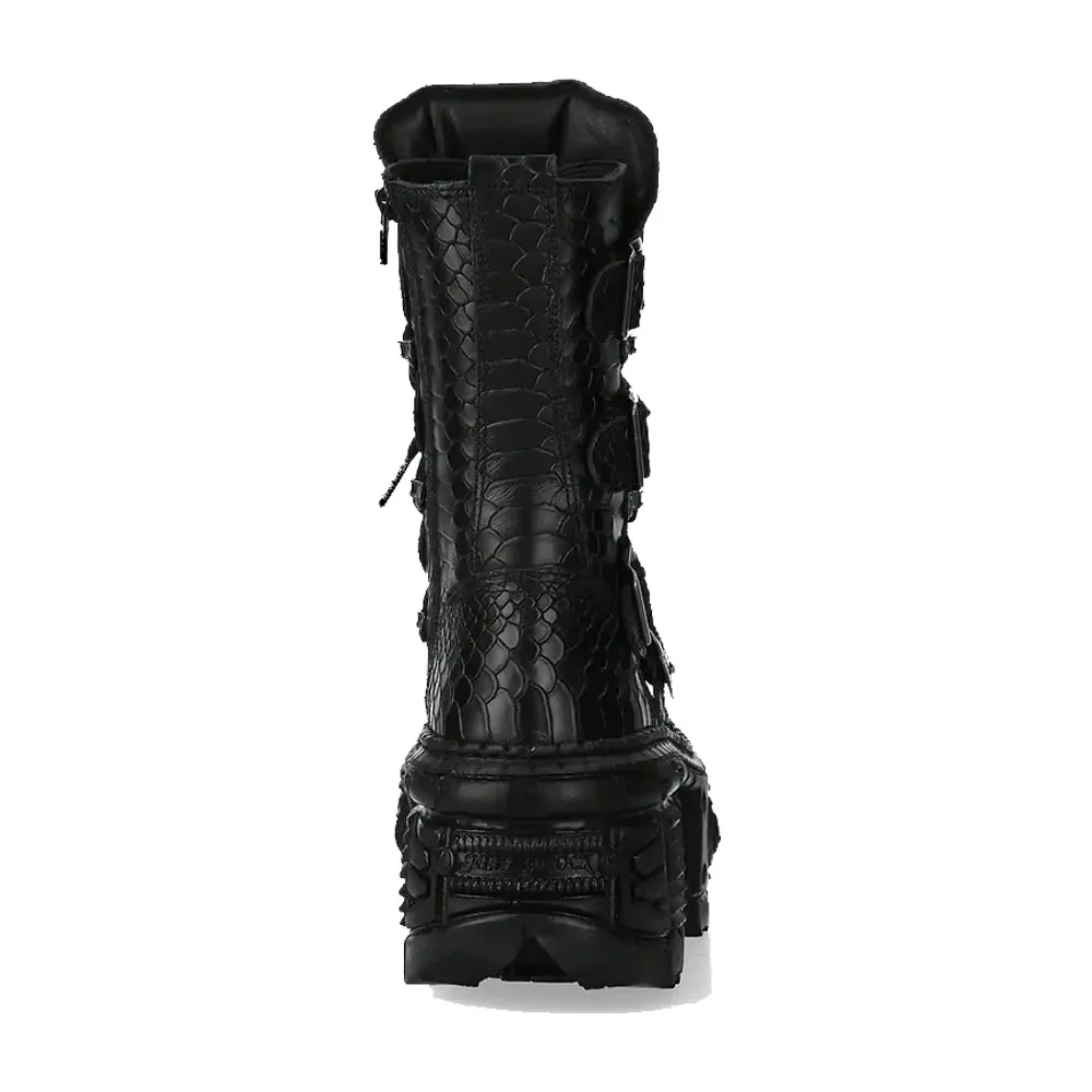 Men's Fashion Snake Pattern Genuine Leather Motorcycle Boots Goth Punk New Mid-calf Western Boots Metallic Platform Rock Boots view 6