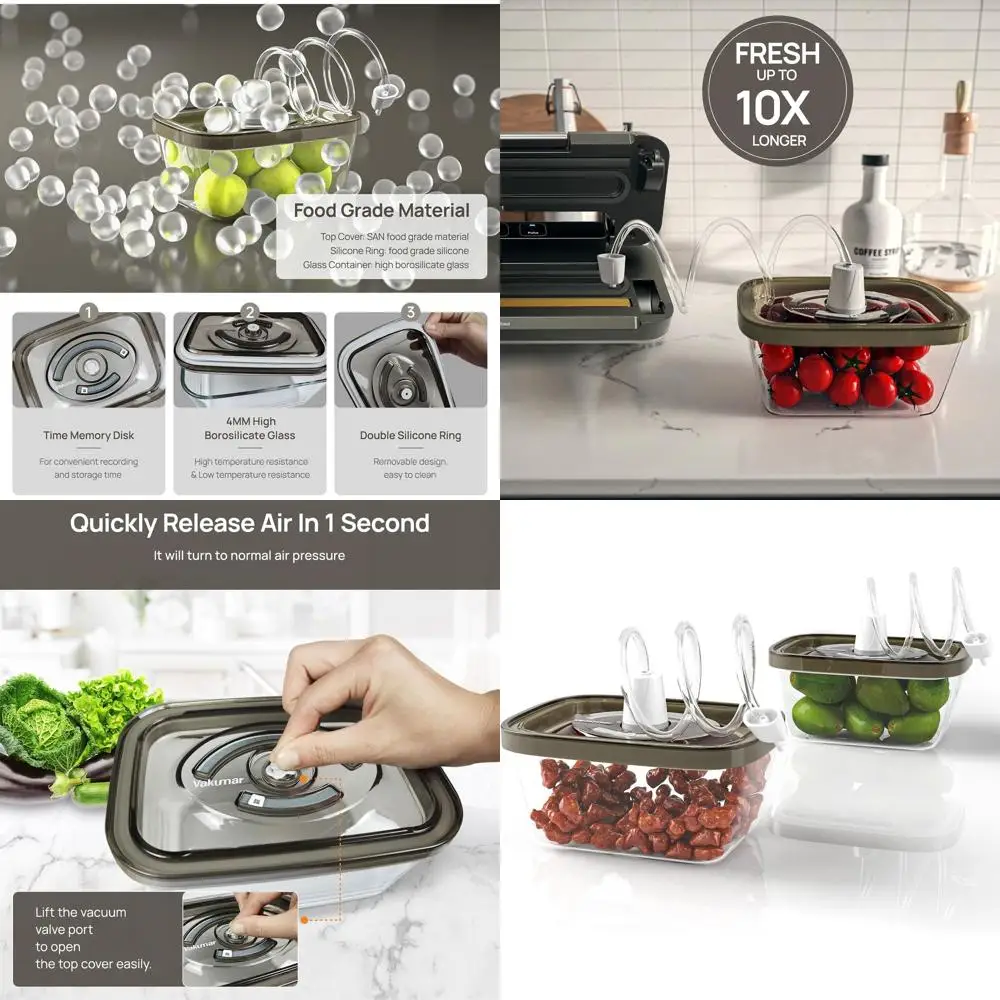 

Pair of Vacuum Sealed Food Storage Containers: Preserve Flavor, Square Shape, BPA-Free, Leak-Proof, Locking Lids - Dishwasher, F