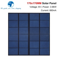 TZT 6V 660mA 4W Solar Panel Polycrystalline 170*170MM Mini Sunpower Solar System DIY for Battery Cell Phone Charger