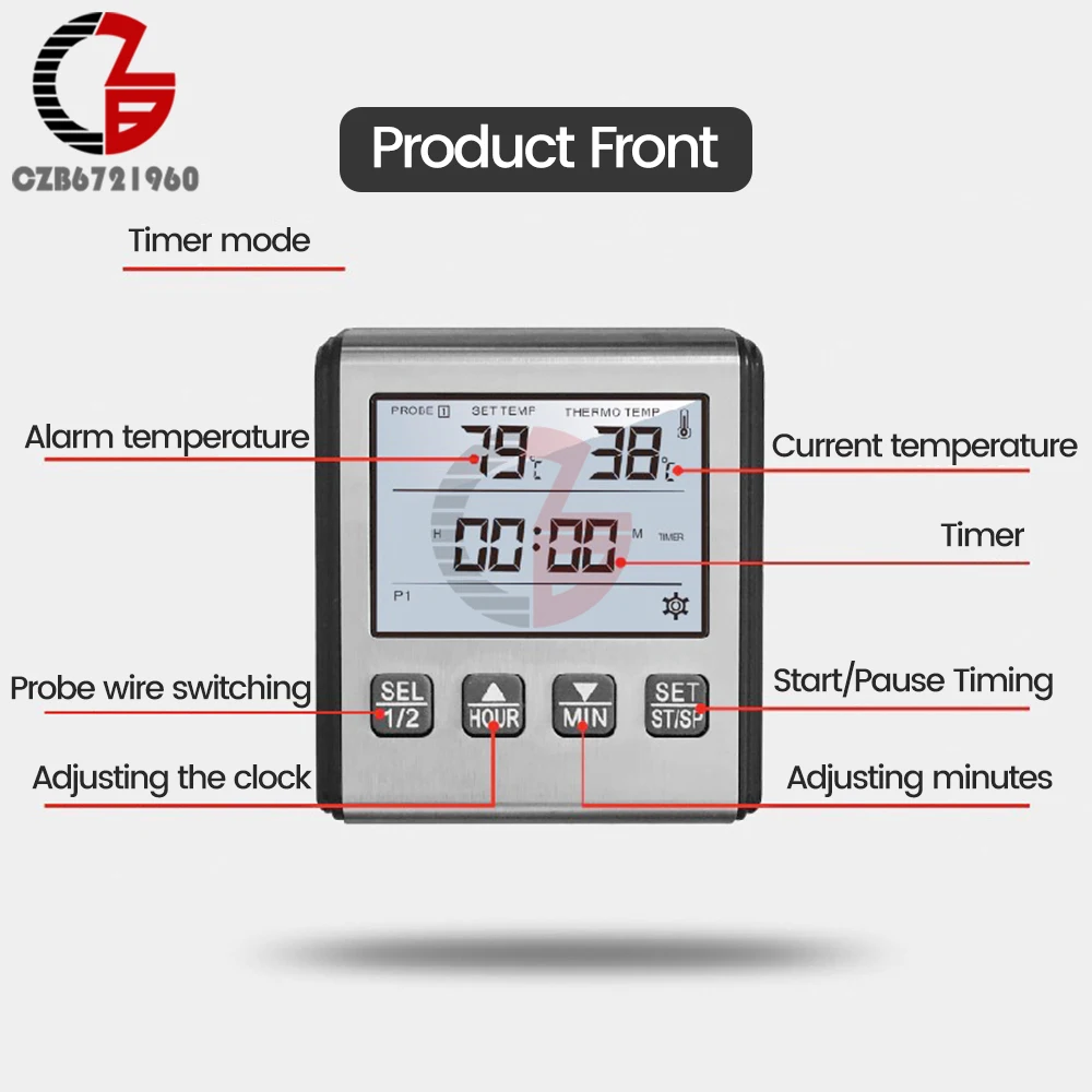 TP710 Digital Cooking Thermometer Meat Food Temperature for Kitchen BBQ Grill Timer Alarm with Probe Heat Meter for Cooking Home